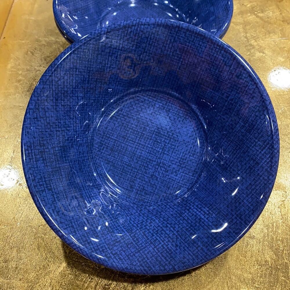Set of 4 Dark Blue Textile-Look High Gloss Heavy Melamine Cereal‎ Bowls